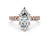 Rose gold Marquise Cut Diamond Solitaire Pavé Engagement Ring with Round Band and Prong Setting_50