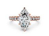 Rose gold Marquise Cut Diamond Solitaire Pavé Engagement Ring with Round Band and Prong Setting_86