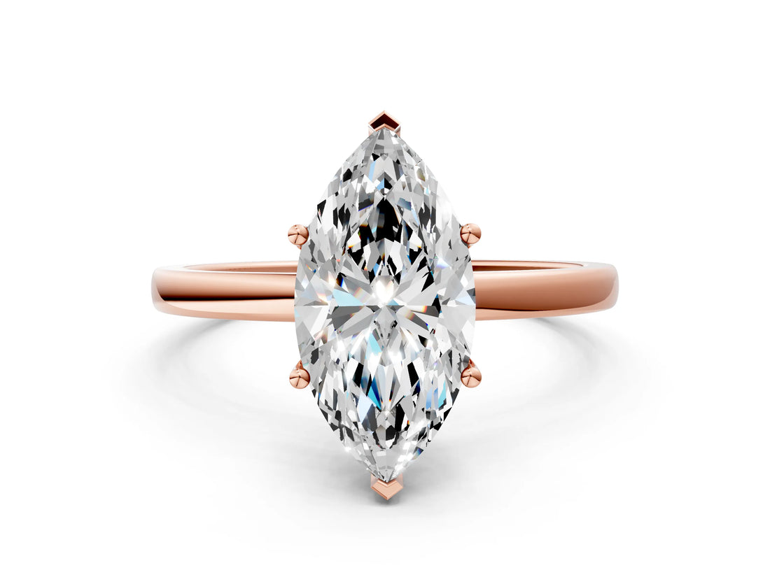 Rose gold Marquise Cut Diamond Solitaire Ring with Classic Band and Four-Prong Setting_3