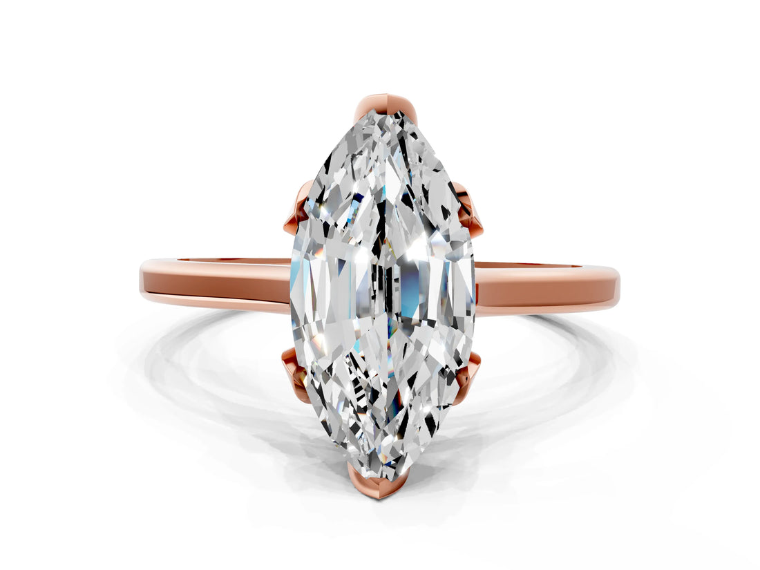 Rose gold Marquise Cut Diamond Solitaire Ring with Flower Prong Setting and Classic Band_36