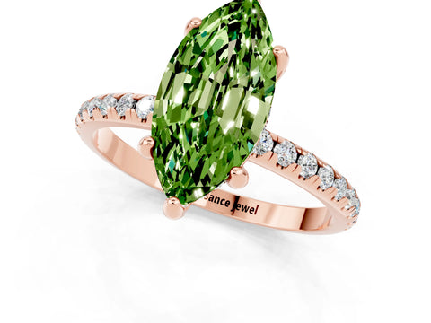 Rose gold Marquise Cut Diamond Solitaire Ring with Four-Prong Setting and Pavé Band_1