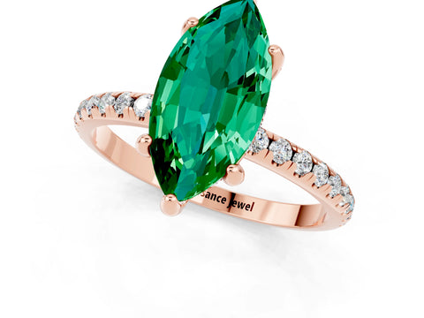 Rose gold Marquise Cut Diamond Solitaire Ring with Four-Prong Setting and Pavé Band_1