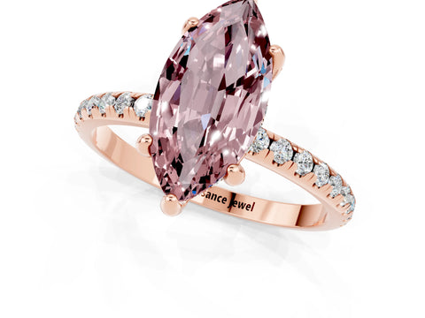 Rose gold Marquise Cut Diamond Solitaire Ring with Four-Prong Setting and Pavé Band_1