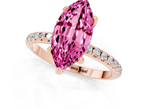 Rose gold Marquise Cut Diamond Solitaire Ring with Four-Prong Setting and Pavé Band_1