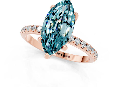 Rose gold Marquise Cut Diamond Solitaire Ring with Four-Prong Setting and Pavé Band_1