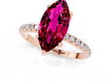 Rose gold Marquise Cut Diamond Solitaire Ring with Four-Prong Setting and Pavé Band_1