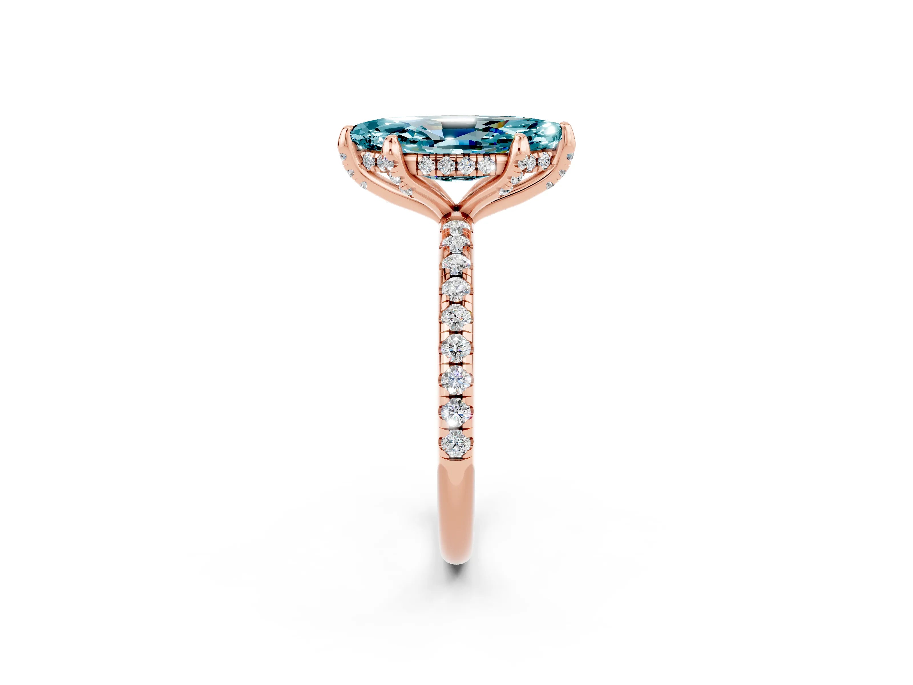 Rose gold Marquise Cut Diamond Solitaire Ring with Four-Prong Setting and Pavé Band_2