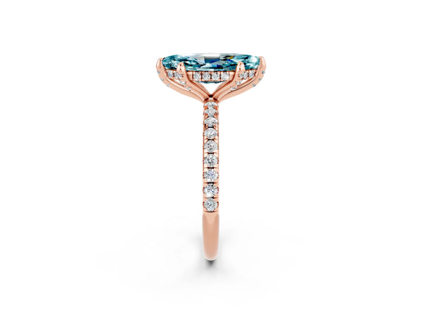 Rose gold Marquise Cut Diamond Solitaire Ring with Four-Prong Setting and Pavé Band