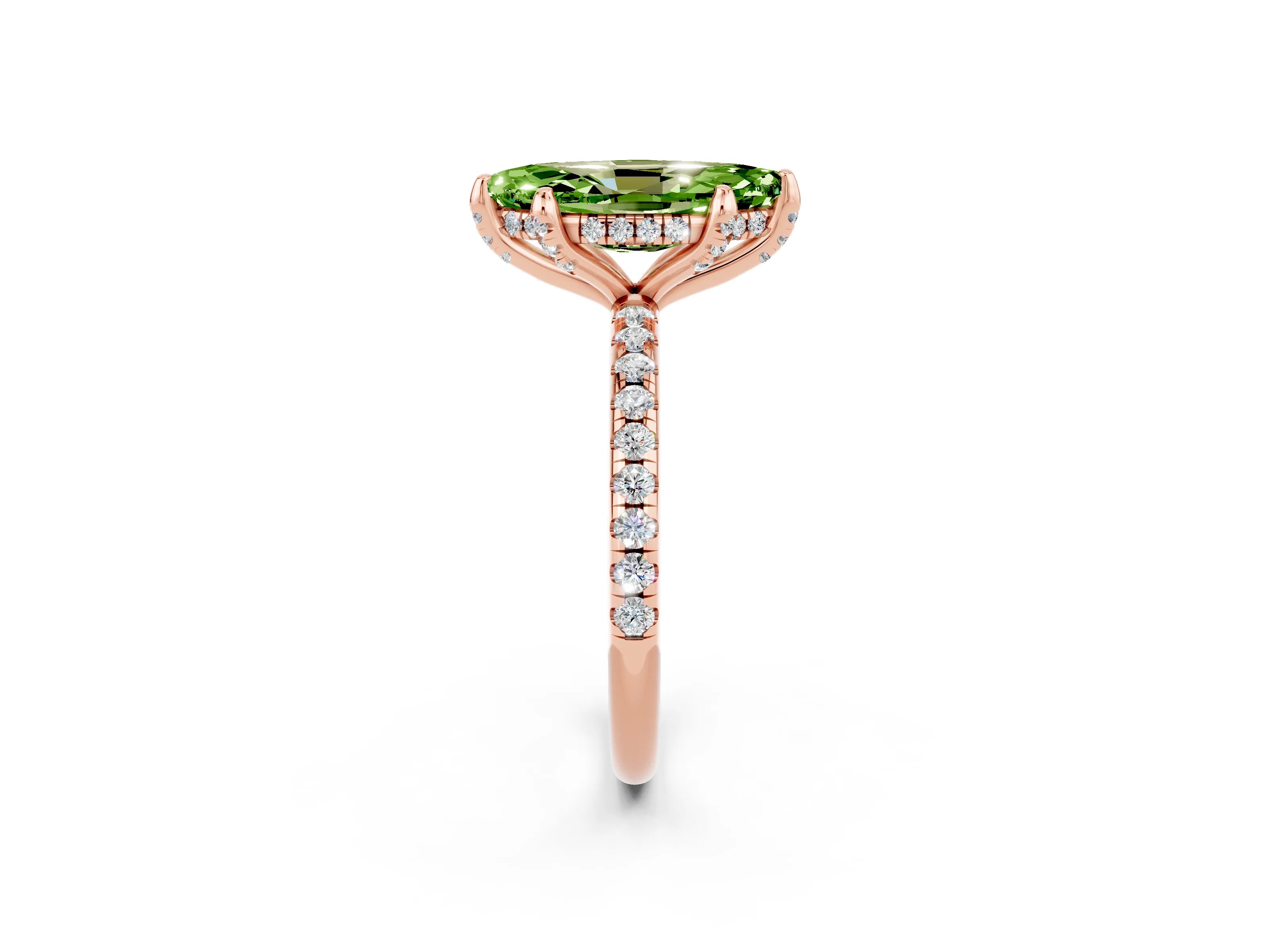 Rose gold Marquise Cut Diamond Solitaire Ring with Four-Prong Setting and Pavé Band_2