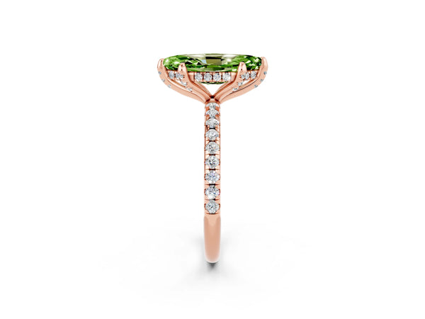 Rose gold Marquise Cut Diamond Solitaire Ring with Four-Prong Setting and Pavé Band