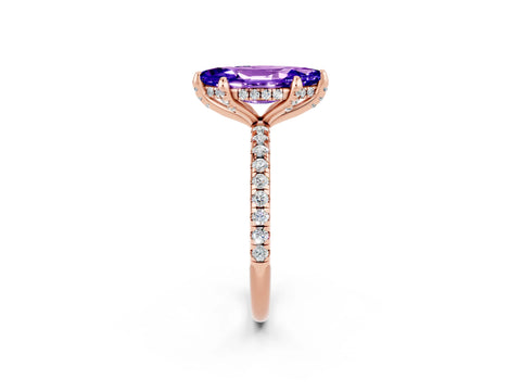 Rose gold Marquise Cut Diamond Solitaire Ring with Four-Prong Setting and Pavé Band_2