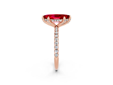 Rose gold Marquise Cut Diamond Solitaire Ring with Four-Prong Setting and Pavé Band_2