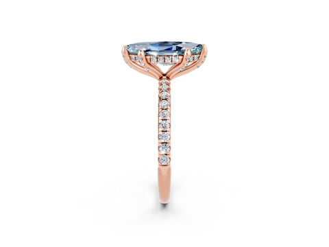 Rose gold Marquise Cut Diamond Solitaire Ring with Four-Prong Setting and Pavé Band_2