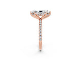 Rose gold Marquise Cut Diamond Solitaire Ring with Four-Prong Setting and Pavé Band_2