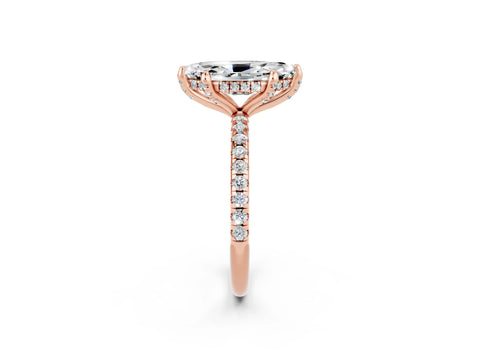 Rose gold Marquise Cut Diamond Solitaire Ring with Four-Prong Setting and Pavé Band_2