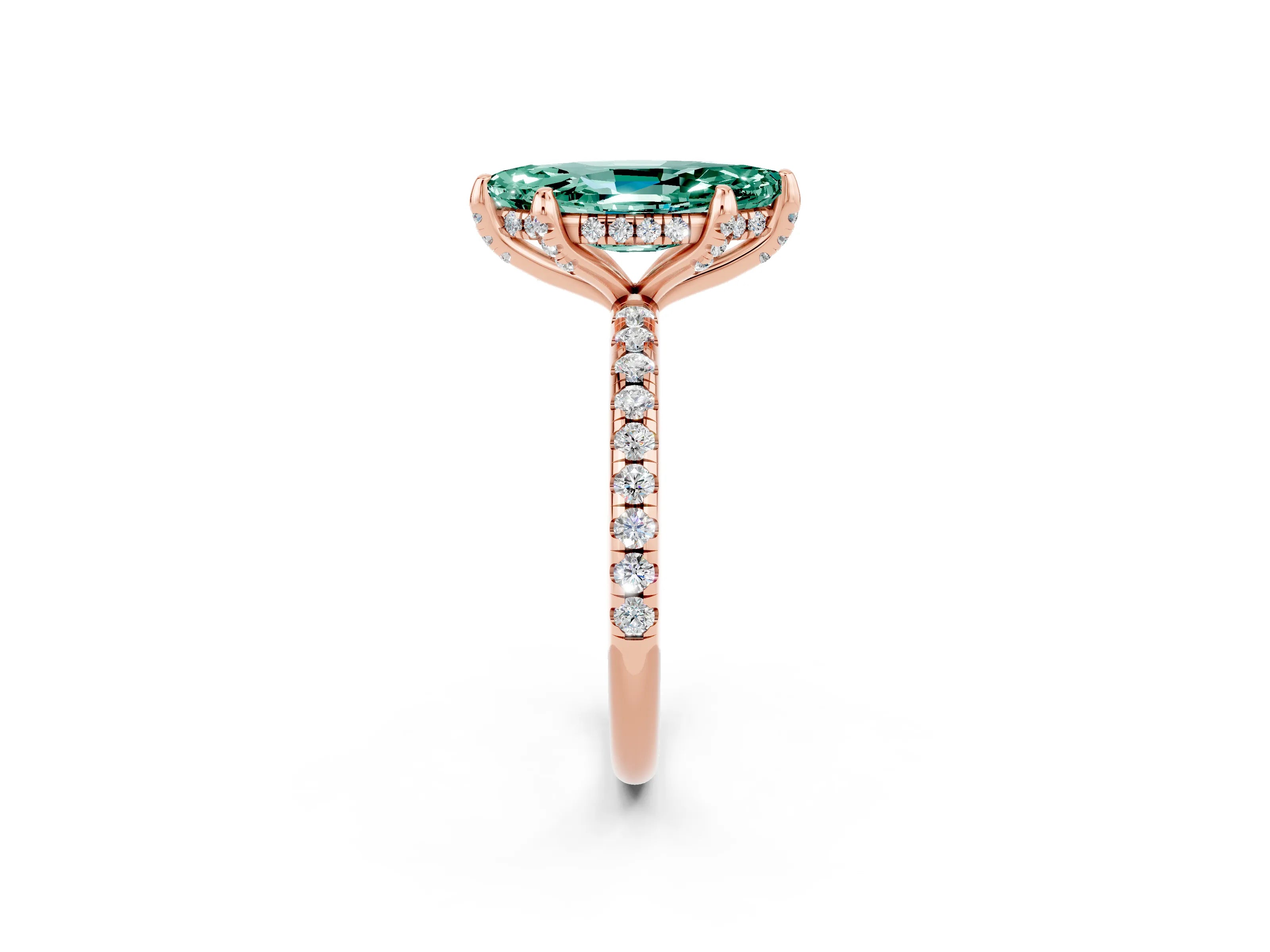 Rose gold Marquise Cut Diamond Solitaire Ring with Four-Prong Setting and Pavé Band_2