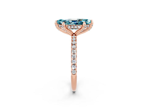 Rose gold Marquise Cut Diamond Solitaire Ring with Four-Prong Setting and Pavé Band_2