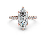 Rose gold Marquise Cut Diamond Solitaire Ring with Four-Prong Setting and Pavé Band_3