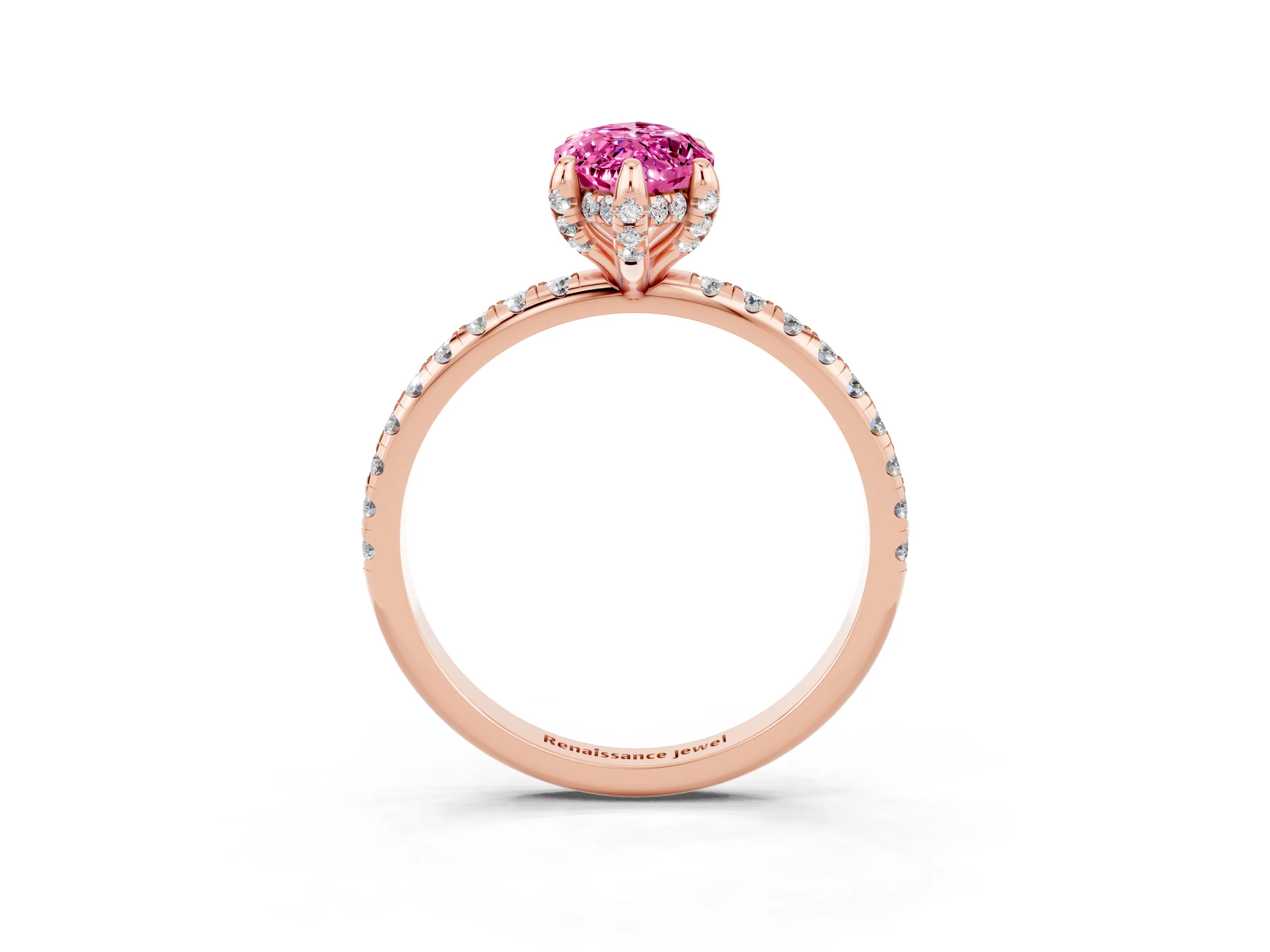 Rose gold Marquise Cut Diamond Solitaire Ring with Four-Prong Setting and Pavé Band_3