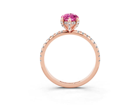 Rose gold Marquise Cut Diamond Solitaire Ring with Four-Prong Setting and Pavé Band_3
