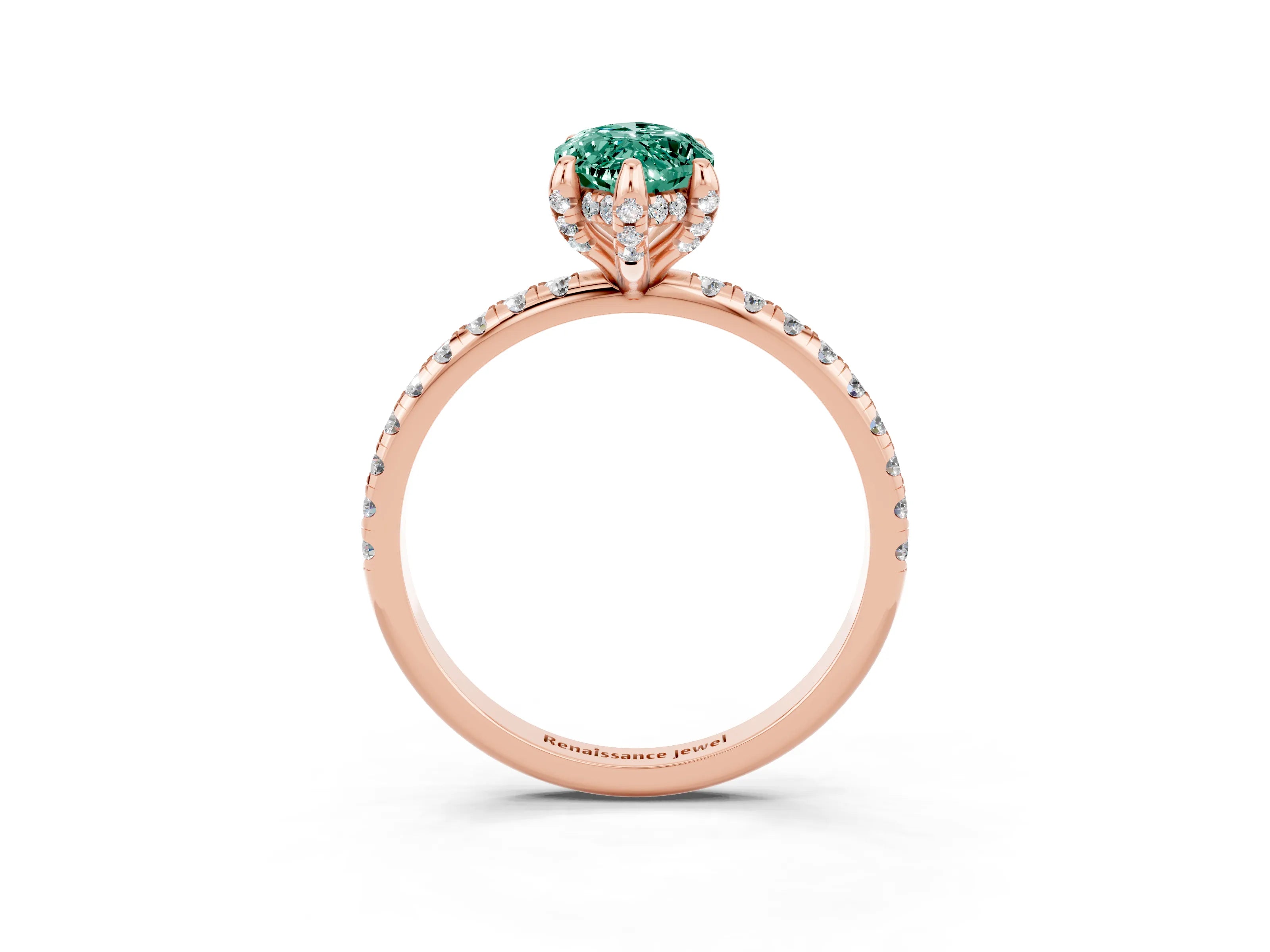 Rose gold Marquise Cut Diamond Solitaire Ring with Four-Prong Setting and Pavé Band_3