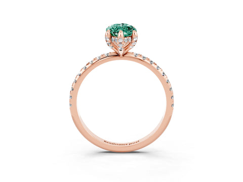 Rose gold Marquise Cut Diamond Solitaire Ring with Four-Prong Setting and Pavé Band_3