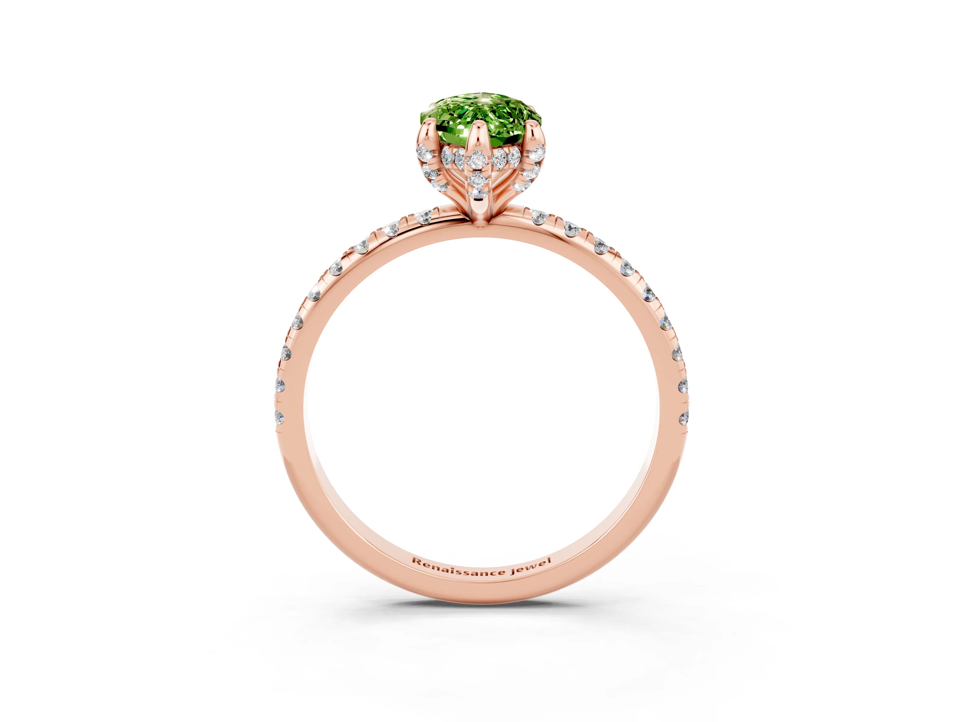 Rose gold Marquise Cut Diamond Solitaire Ring with Four-Prong Setting and Pavé Band_3