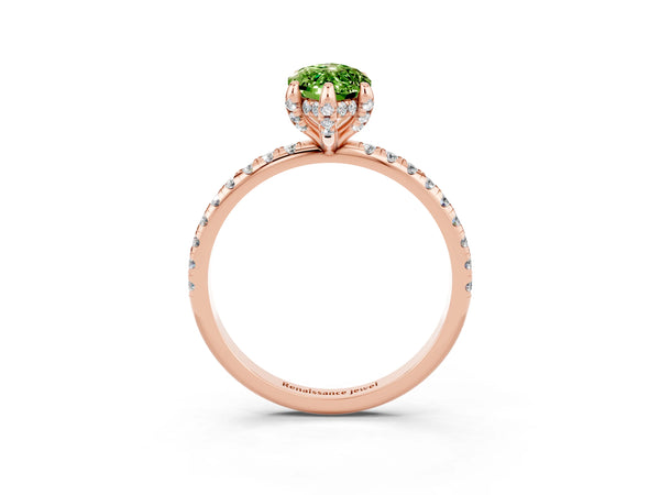 Rose gold Marquise Cut Diamond Solitaire Ring with Four-Prong Setting and Pavé Band