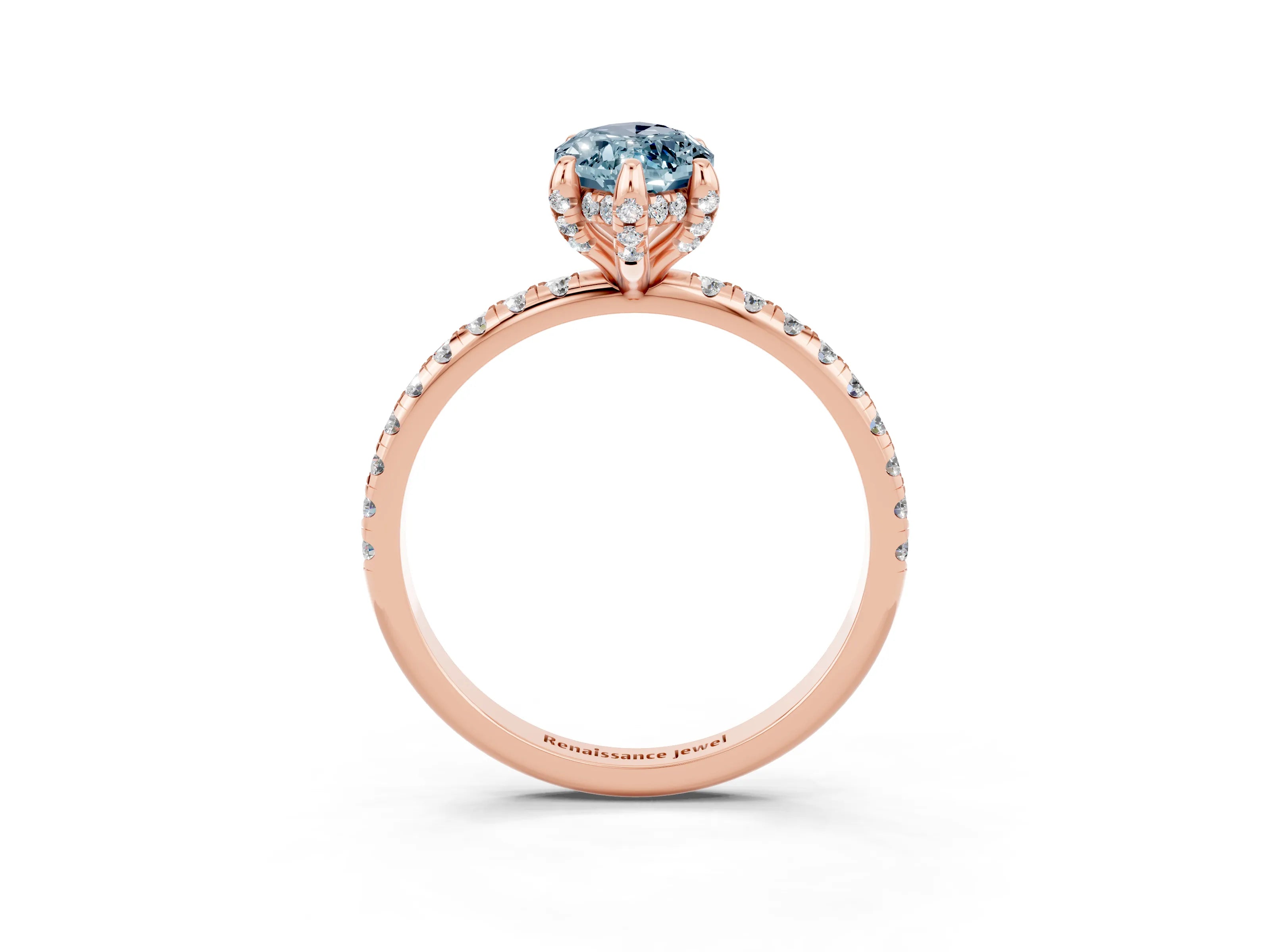 Rose gold Marquise Cut Diamond Solitaire Ring with Four-Prong Setting and Pavé Band_3