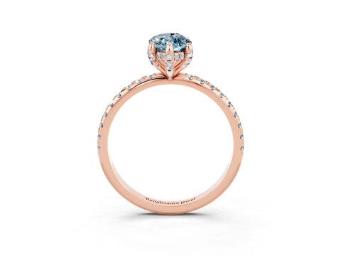 Rose gold Marquise Cut Diamond Solitaire Ring with Four-Prong Setting and Pavé Band_3