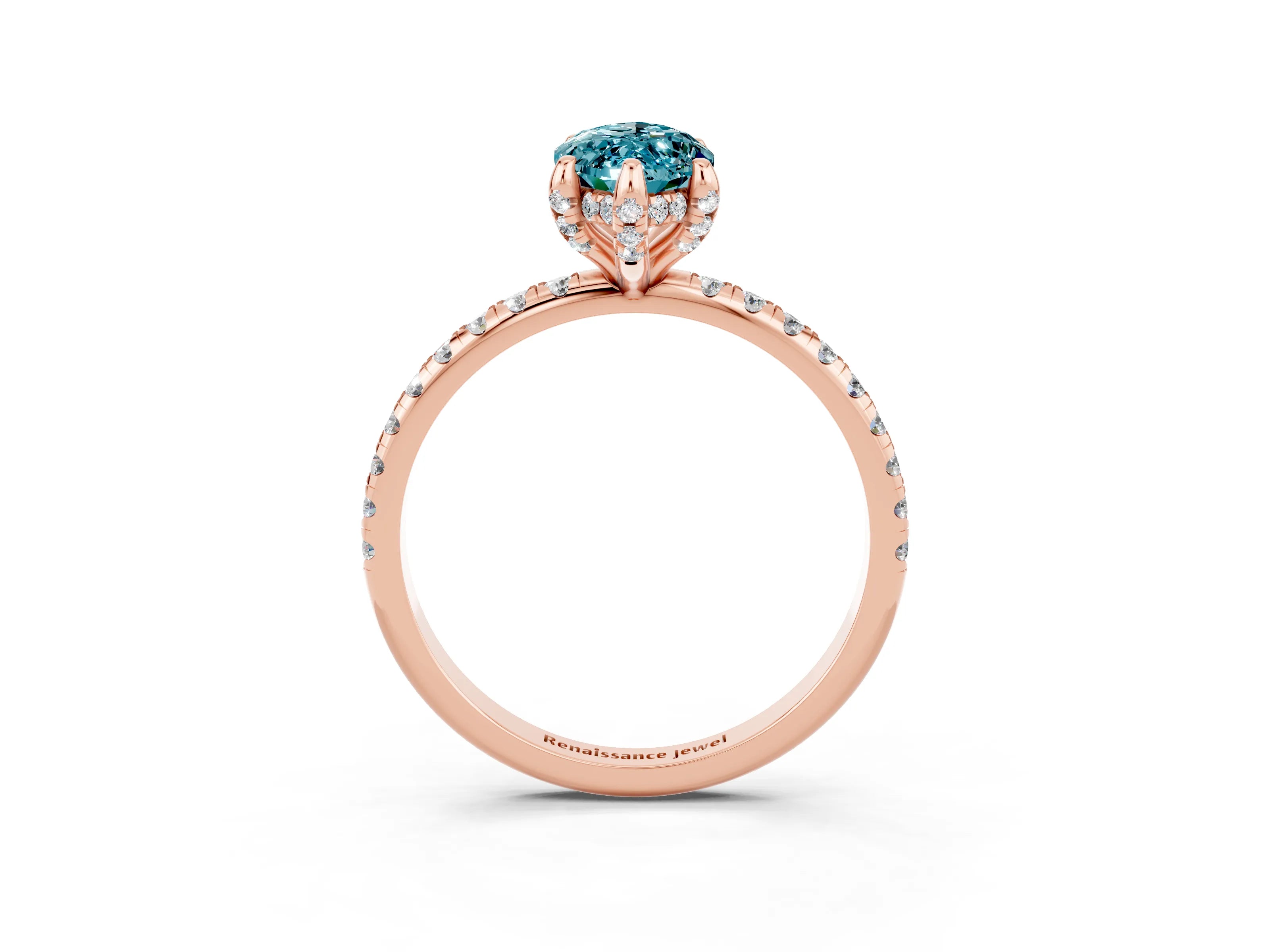 Rose gold Marquise Cut Diamond Solitaire Ring with Four-Prong Setting and Pavé Band_3