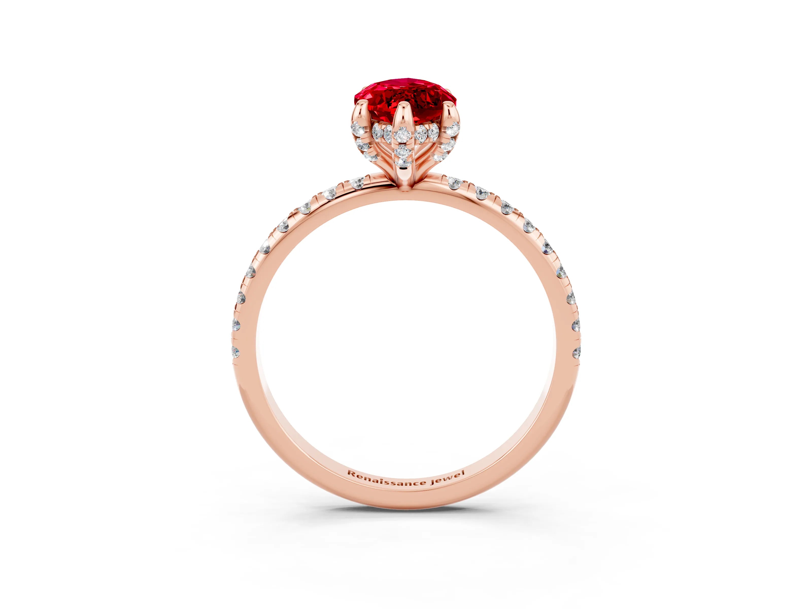 Rose gold Marquise Cut Diamond Solitaire Ring with Four-Prong Setting and Pavé Band_3