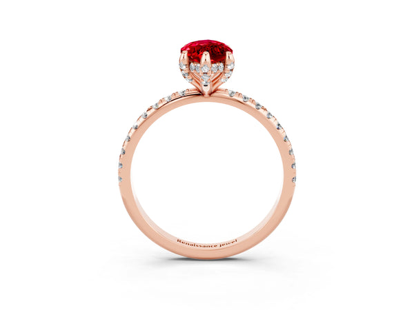 Rose gold Marquise Cut Diamond Solitaire Ring with Four-Prong Setting and Pavé Band