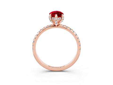 Rose gold Marquise Cut Diamond Solitaire Ring with Four-Prong Setting and Pavé Band_3