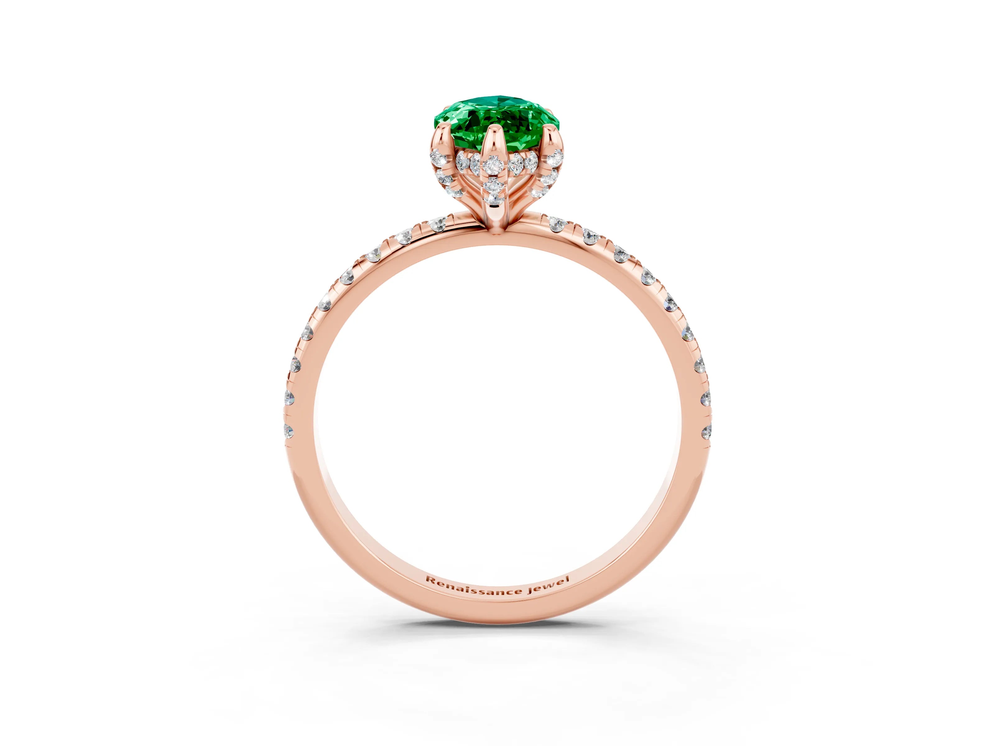 Rose gold Marquise Cut Diamond Solitaire Ring with Four-Prong Setting and Pavé Band_3