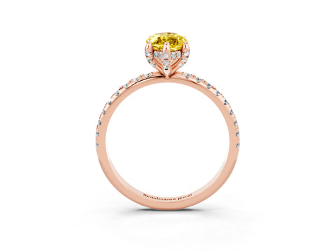 Rose gold Marquise Cut Diamond Solitaire Ring with Four-Prong Setting and Pavé Band_3