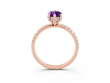 Rose gold Marquise Cut Diamond Solitaire Ring with Four-Prong Setting and Pavé Band_3