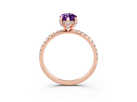 Rose gold Marquise Cut Diamond Solitaire Ring with Four-Prong Setting and Pavé Band_3
