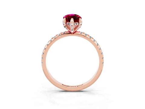 Rose gold Marquise Cut Diamond Solitaire Ring with Four-Prong Setting and Pavé Band_3