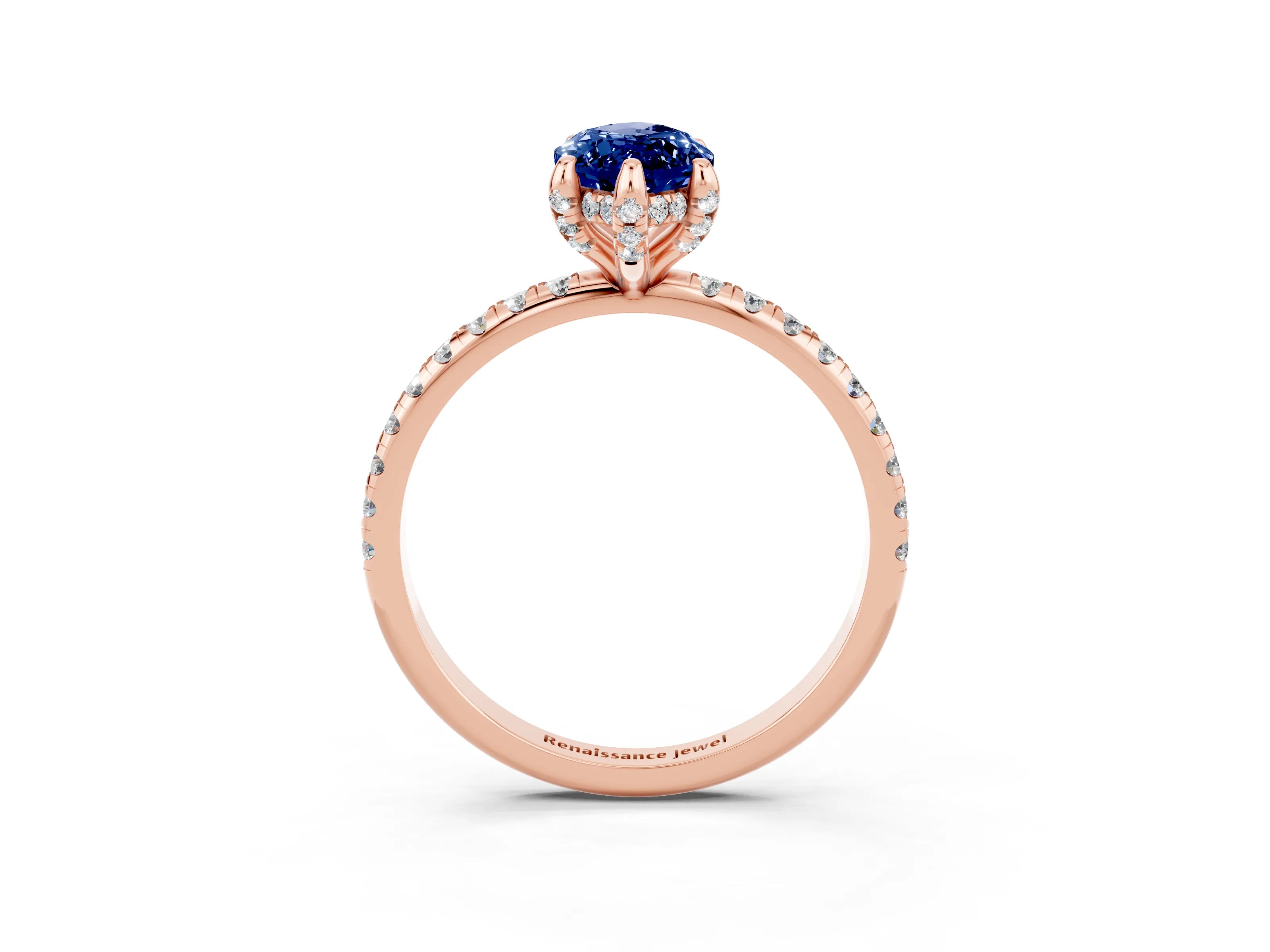 Rose gold Marquise Cut Diamond Solitaire Ring with Four-Prong Setting and Pavé Band_3