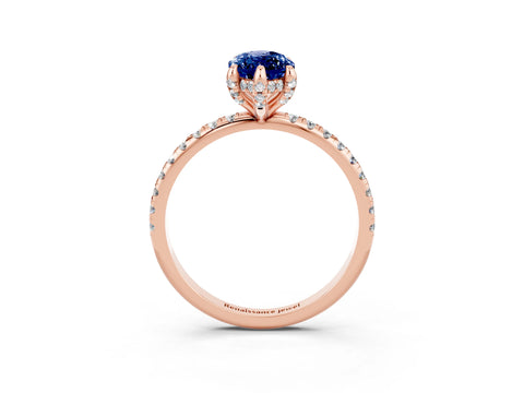 Rose gold Marquise Cut Diamond Solitaire Ring with Four-Prong Setting and Pavé Band_3
