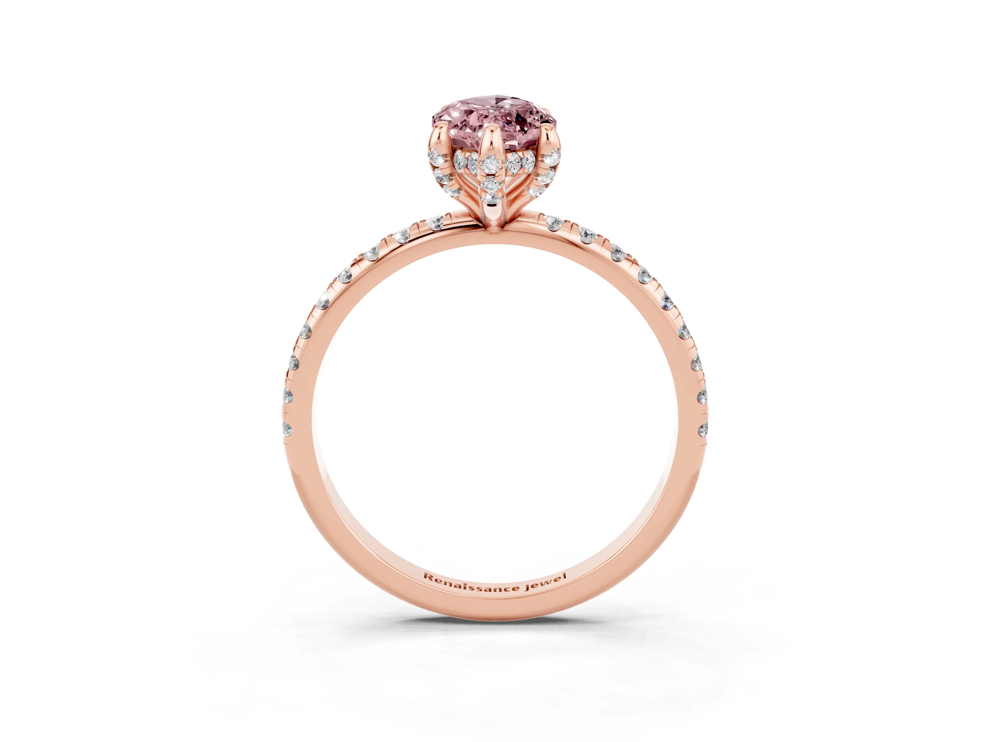 Rose gold Marquise Cut Diamond Solitaire Ring with Four-Prong Setting and Pavé Band_3