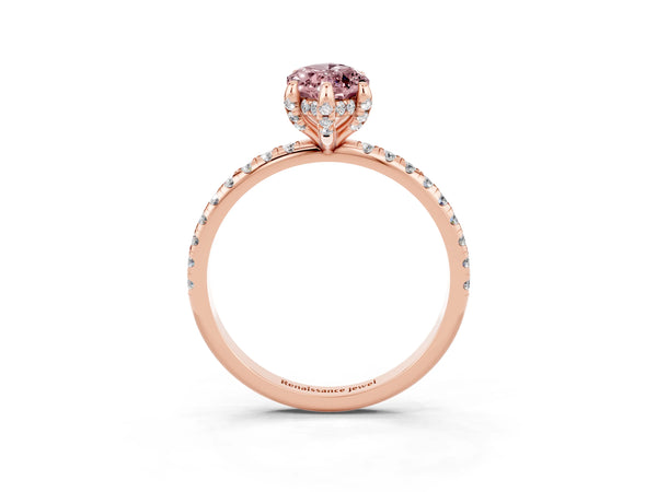 Rose gold Marquise Cut Diamond Solitaire Ring with Four-Prong Setting and Pavé Band
