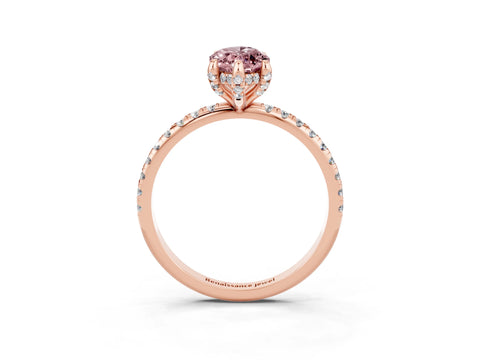 Rose gold Marquise Cut Diamond Solitaire Ring with Four-Prong Setting and Pavé Band_3