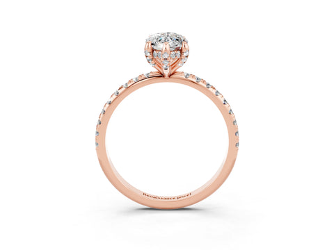 Rose gold Marquise Cut Diamond Solitaire Ring with Four-Prong Setting and Pavé Band_3