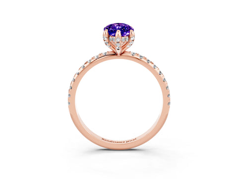 Rose gold Marquise Cut Diamond Solitaire Ring with Four-Prong Setting and Pavé Band_3