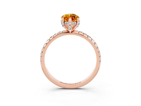 Rose gold Marquise Cut Diamond Solitaire Ring with Four-Prong Setting and Pavé Band_3