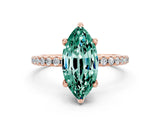 Rose gold Marquise Cut Diamond Solitaire Ring with Four-Prong Setting and Pavé Band