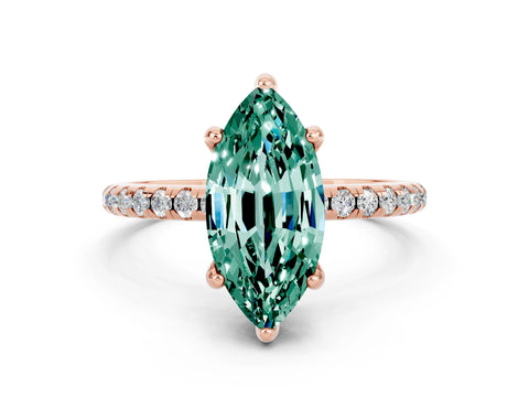 Rose gold Marquise Cut Diamond Solitaire Ring with Four-Prong Setting and Pavé Band