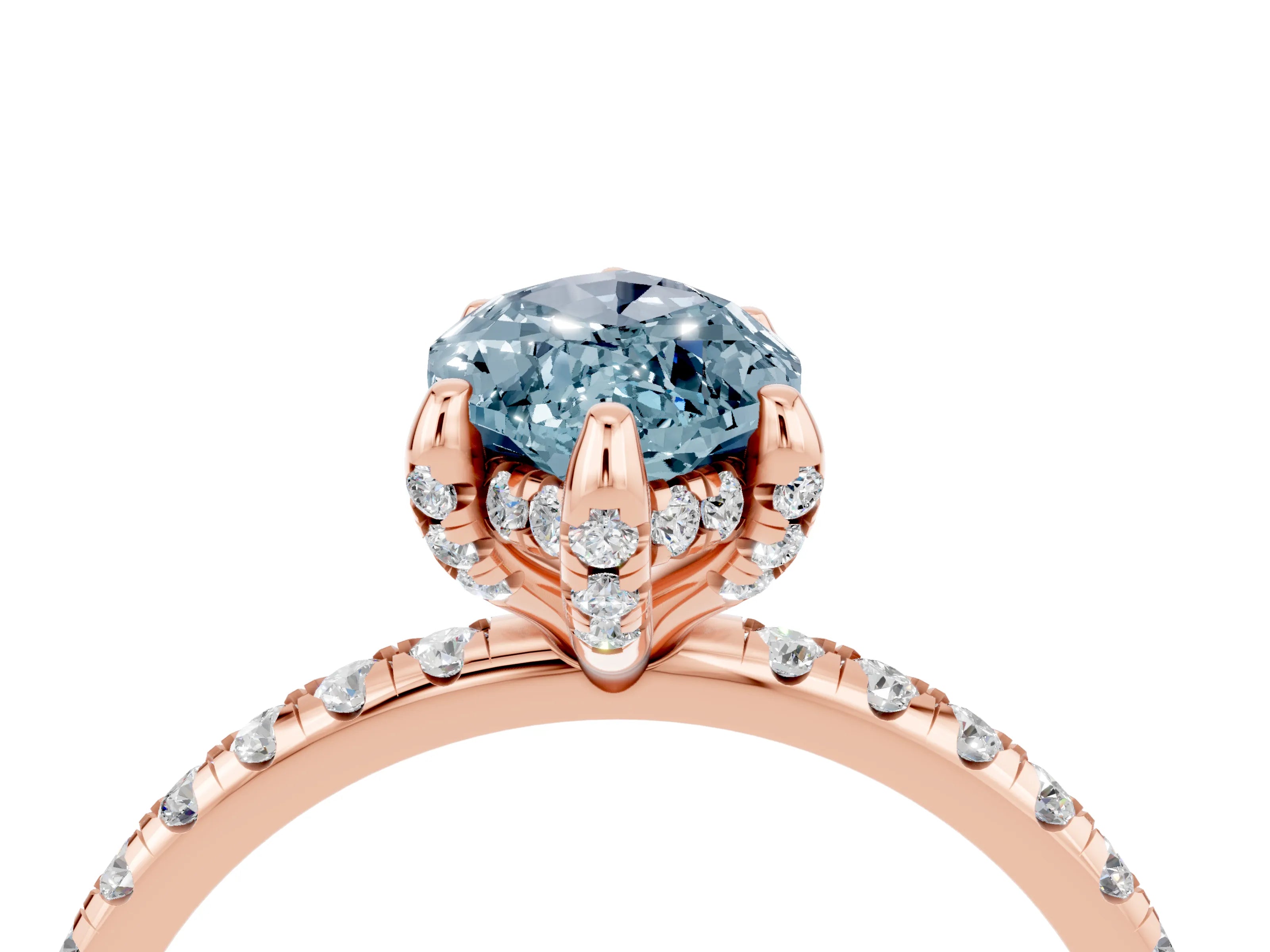 Rose gold Marquise Cut Diamond Solitaire Ring with Four-Prong Setting and Pavé Band_4
